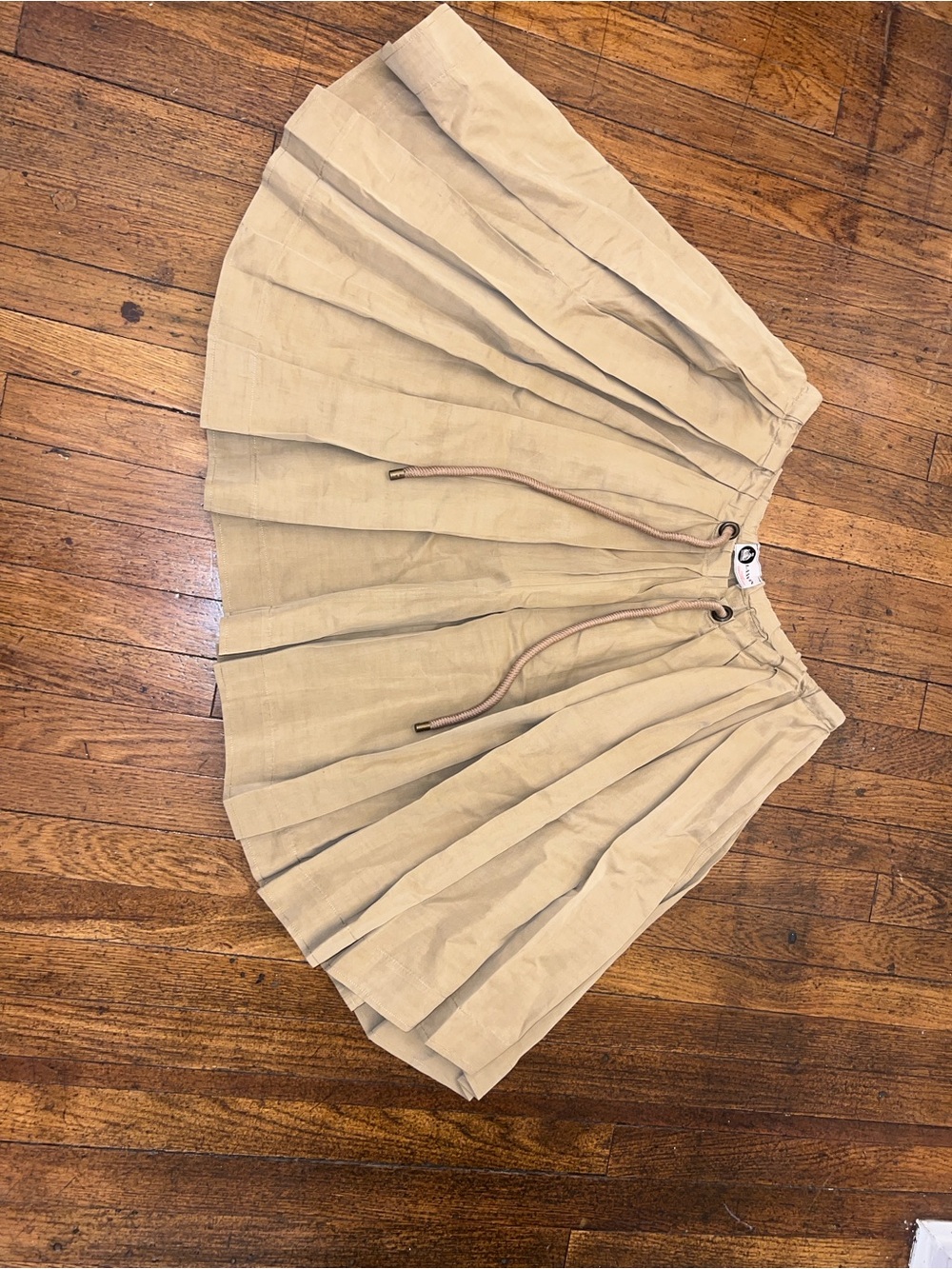 Lanvin Pleated Midi Skirt in Light Beige with Drawstring